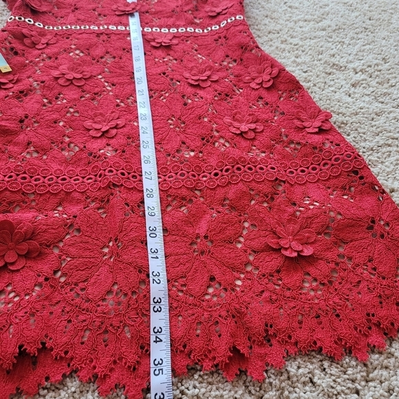 FLORAL Appliqué Lace Floral Dress Michael Kors Size 6 Red and Beige - Picture 8 of 8